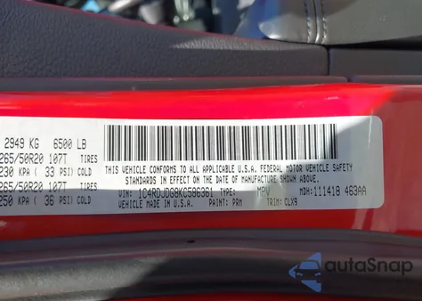 2019 Dodge Durango Gt z USA, uszkodzony, nr VIN 1C4RDJDG8KC586361